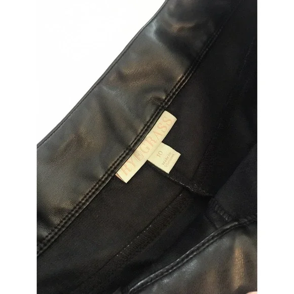 Ryegrass Black Faux Leather Tie Front Pants Button Ankle Womens Sz 10 Wide Taper - Picture 9 of 14